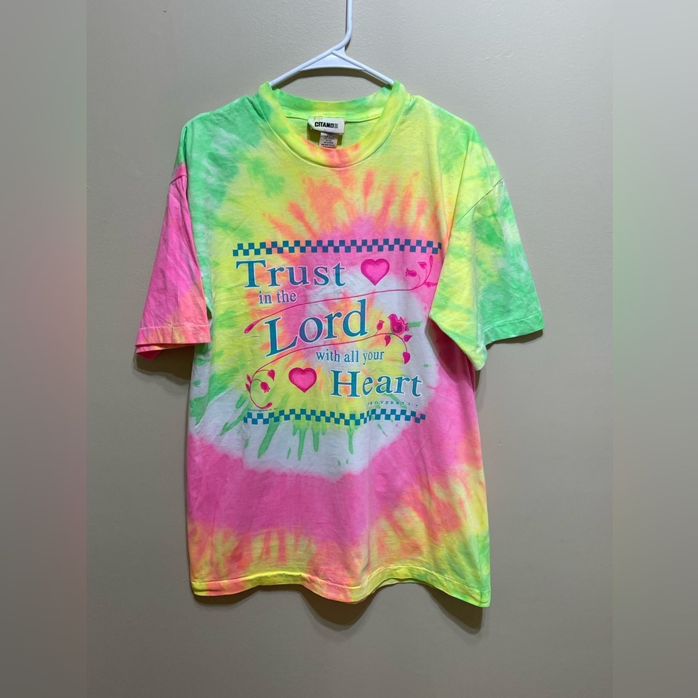 Vtg 90’s Tie Dye T-Shirt | Single Stitch | Jesus • Christian Bible Proverbs 3:5
